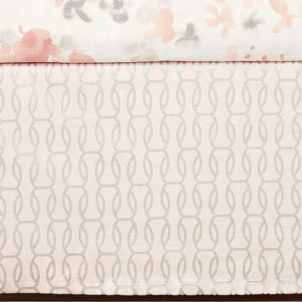 Pottery Barn Baby Amelia Velvet Crib Skirt Blush Pink Silver Metallic NWT